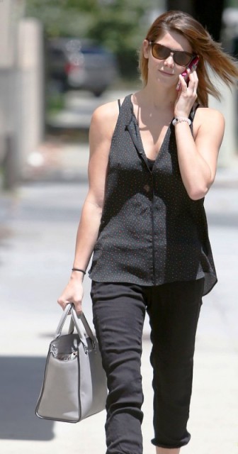 **USA ONLY** Studio City, CA - Ashley Greene starts off her Tuesday going to the nail salon and gets chatty on the phone in Studio City.  The "Twilight" actress looked cute in a black blouse, cropped joggers, peep toe booties, and a grey leather tote.AKM-GSI          May 27, 2014**USA ONLY**To License These Photos, Please Contact :Steve Ginsburg(310) 505-8447(323) 423-9397steve@akmgsi.comsales@akmgsi.comorMaria Buda(917) 242-1505mbuda@akmgsi.comginsburgspalyinc@gmail.com
